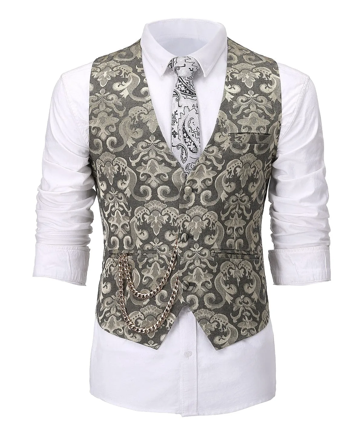 Men's V-Neck Sleeveless Slim Fit Patterned Jacket Casual Suit Vests