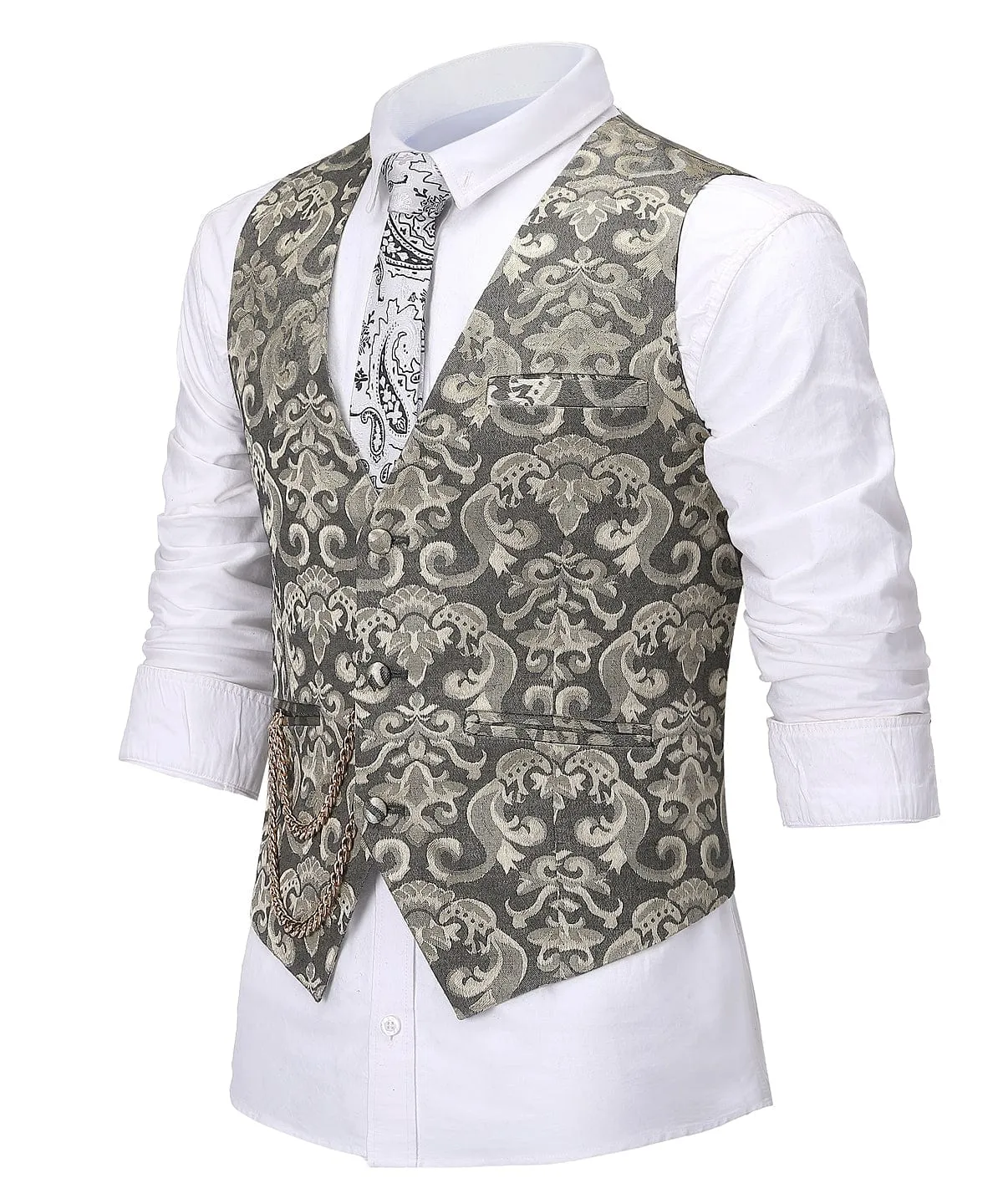 Men's V-Neck Sleeveless Slim Fit Patterned Jacket Casual Suit Vests