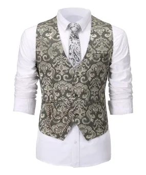 Men's V-Neck Sleeveless Slim Fit Patterned Jacket Casual Suit Vests