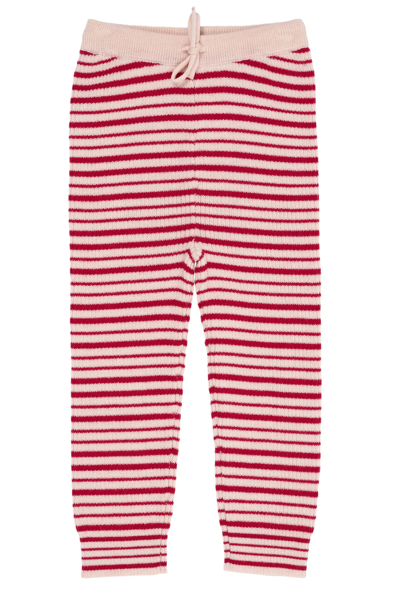 MERINO CLASSIC RIB LEGGINGS W. DRAWSTRINGS - SOFT PINK/BURGUNDY COMB