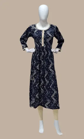 Midnight Blue Printed Kurti Top