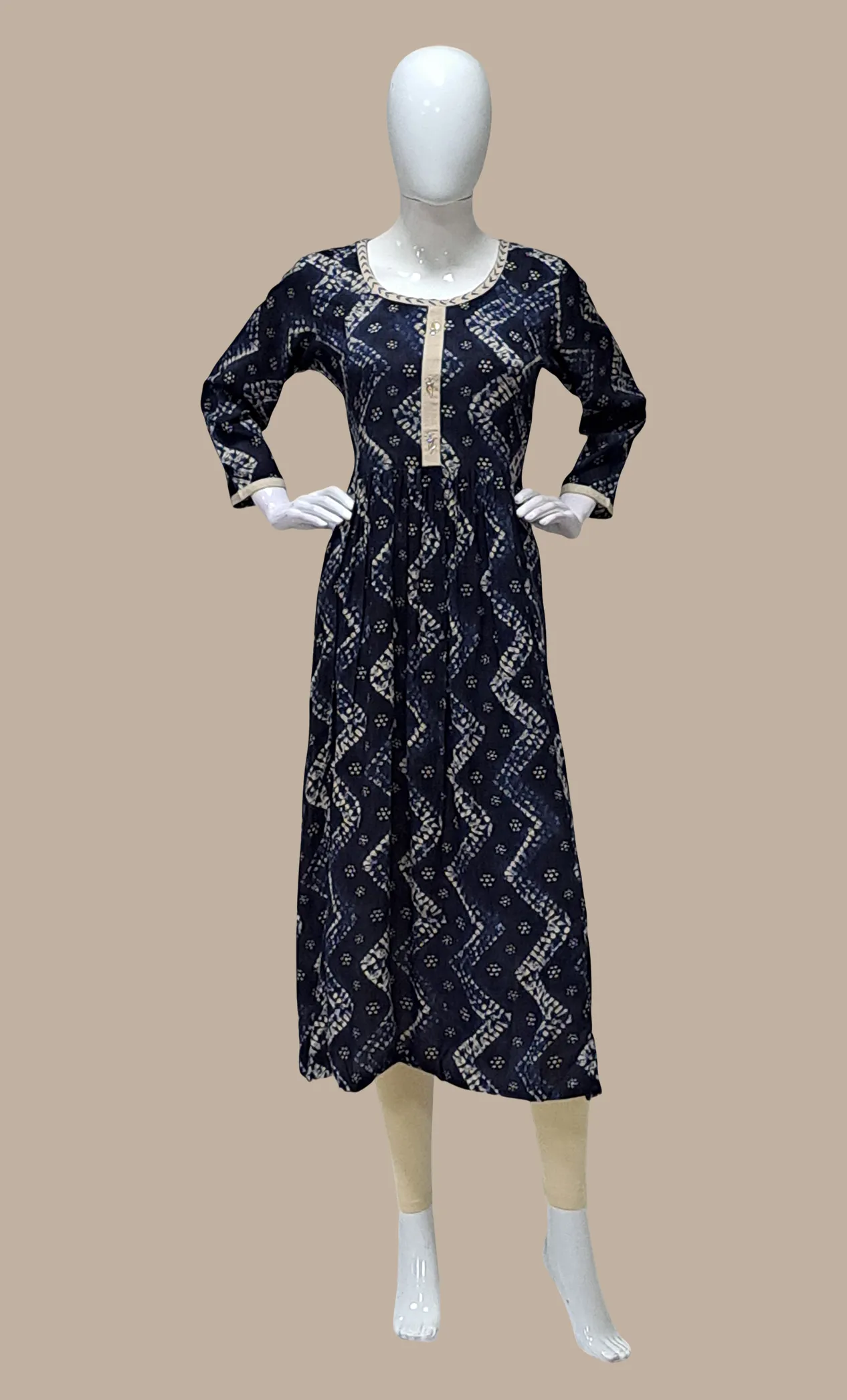 Midnight Blue Printed Kurti Top