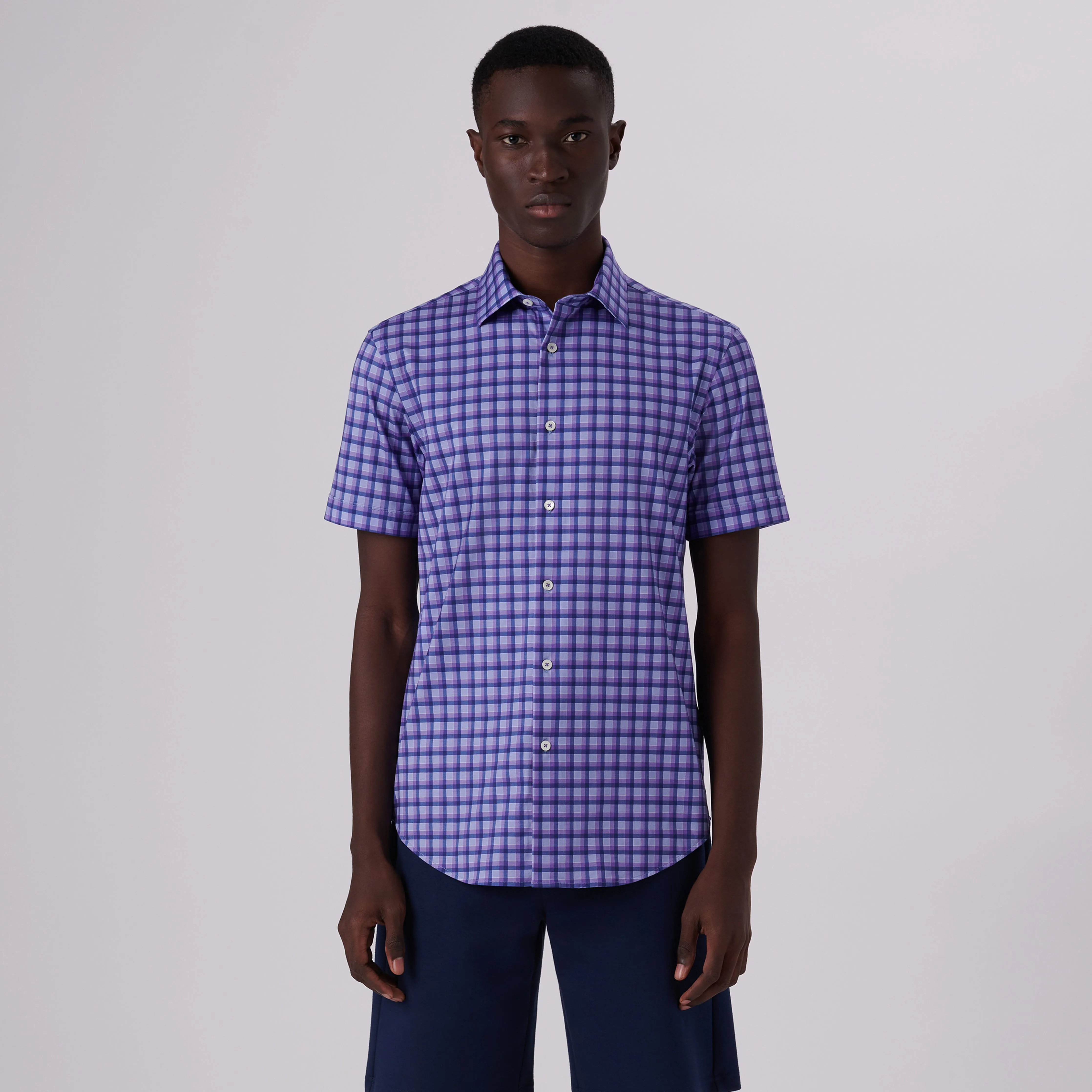 Miles Shadow Check Print OoohCotton Short Sleeve Shirt