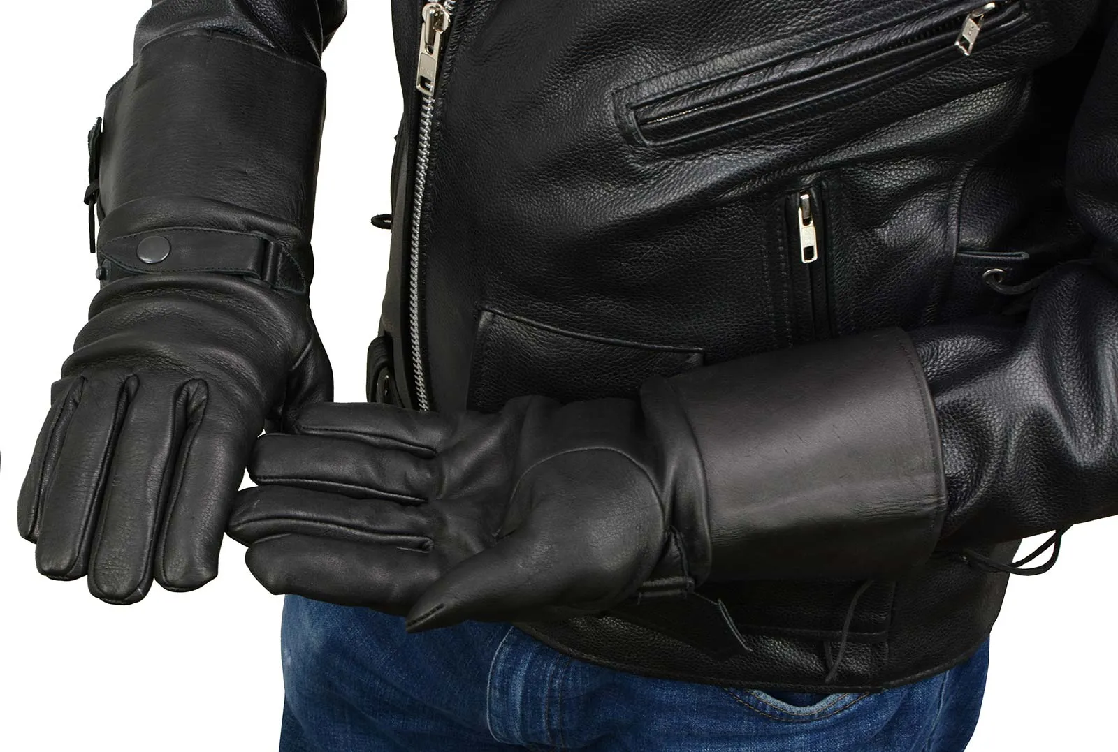 Milwaukee Leather Men's Gauntlet Motorcycle Hand Gloves- Deerskin Long Cuff with Snap Closure Thermal Lined-SH857