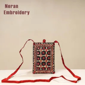 Multicolor - Kutch Neran Embroidery Mashru Silk Mobile Sling Bag