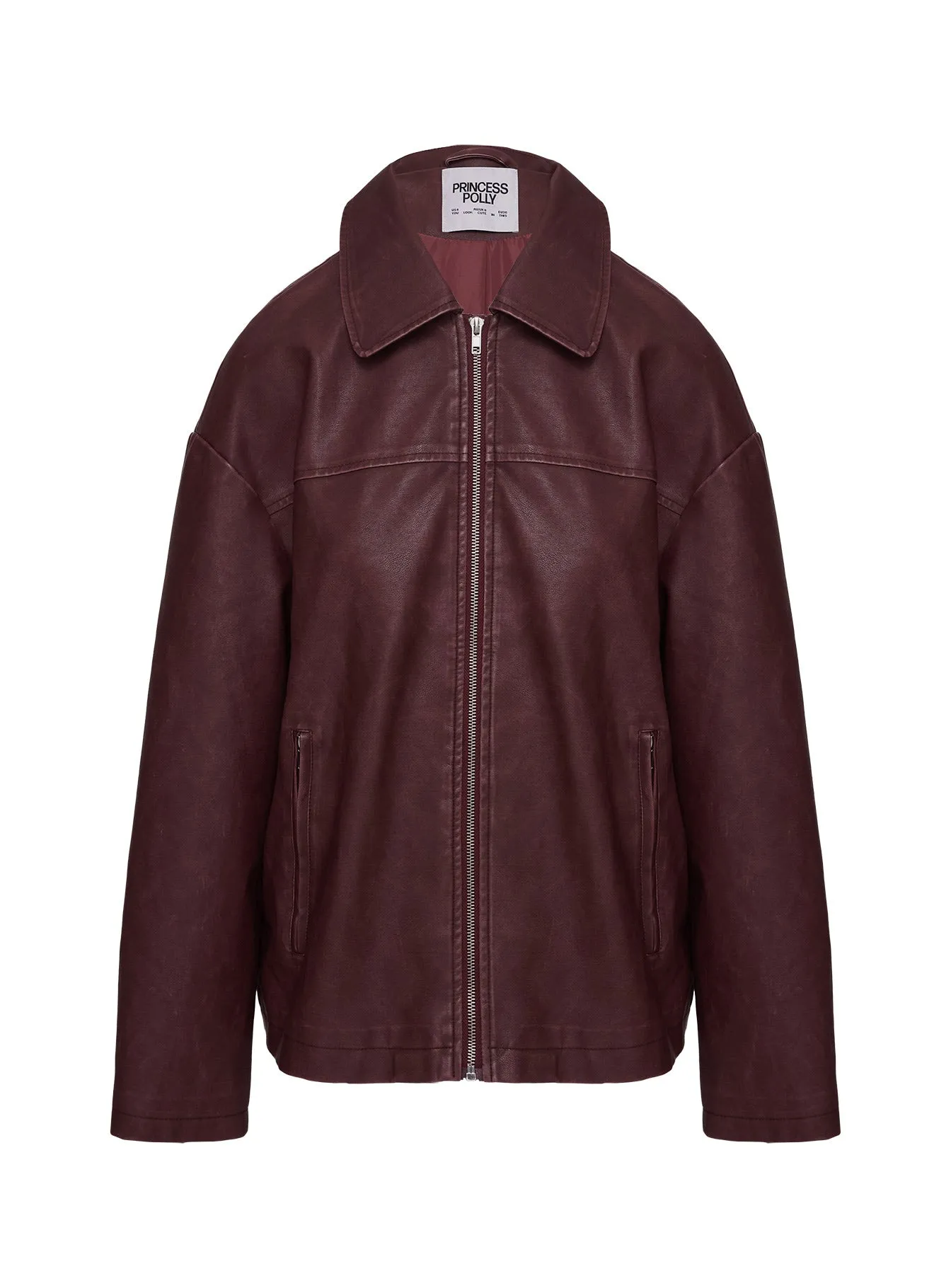 Napoleon Faux Leather Jacket Burgundy