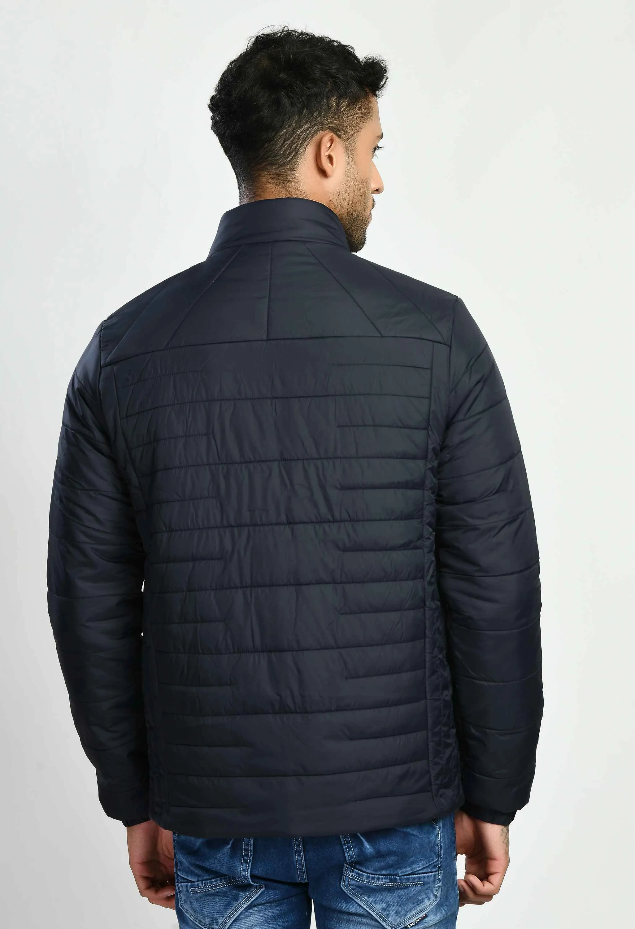 Navy Blue Quilted Bomber Jacket