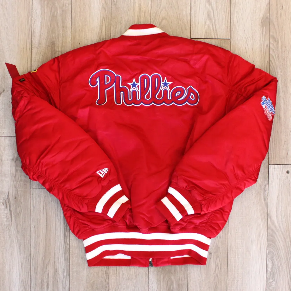 New Era Cap X Alpha Industries Collab MA-1M PHILIDALPHA PHILLIES Nylon Bomber Jacket (Red Camo)