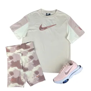 Nike Women’s Pro Tshirt / Shorts Set - Neutral Pink