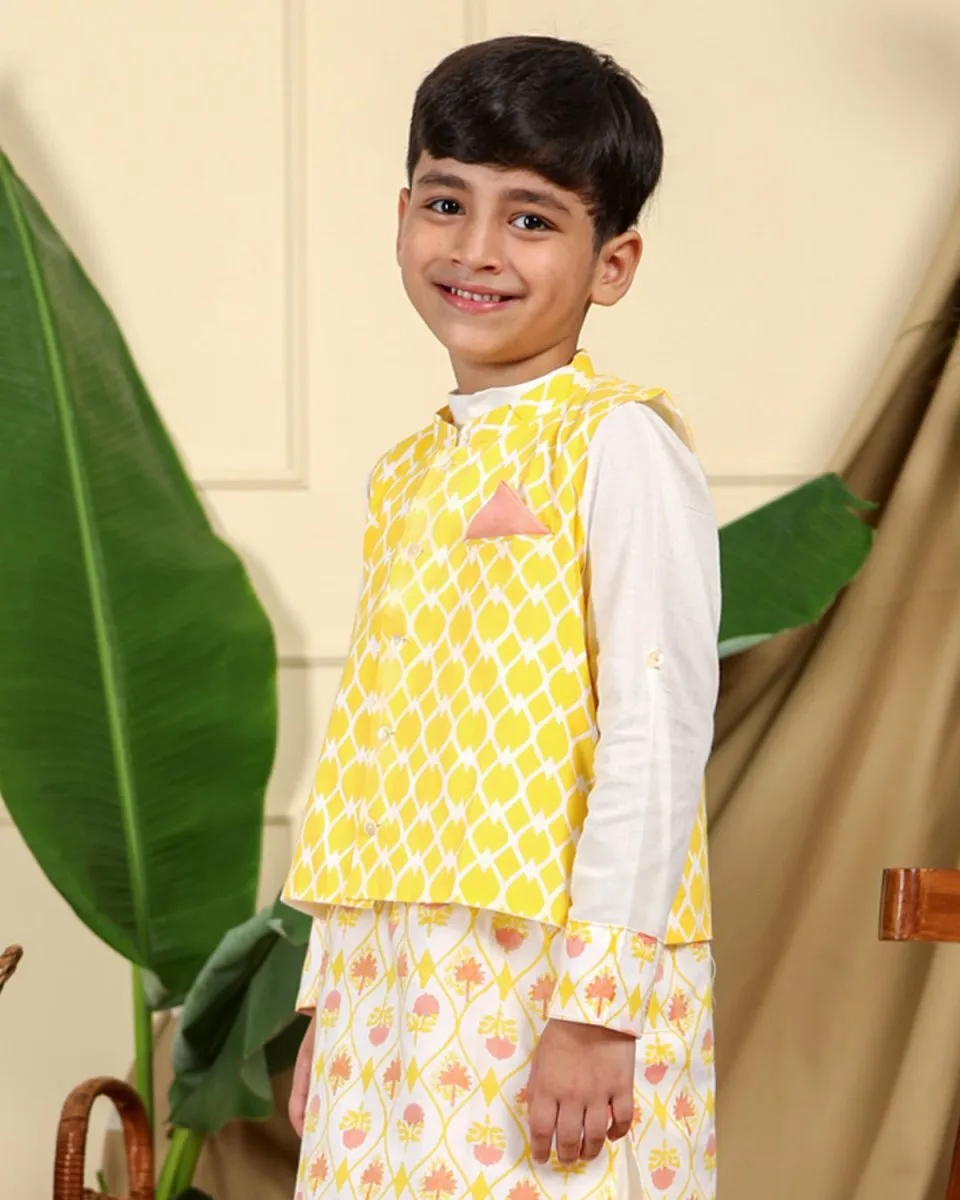 Nur Boys Hand-Block Printed Cotton Ethnic Nehru Jacket