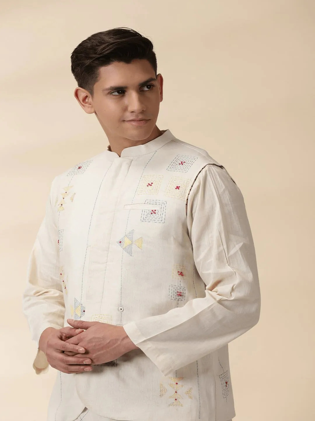 Off White Khadi Men Nehru Jacket