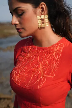 Okhai "Marigolds" Hand-Embroidered and Beadwork Pure Cotton Blouse