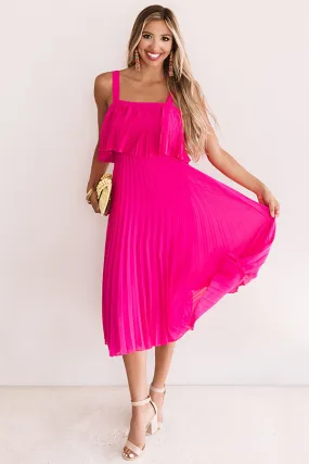 Ooh La Lolly Pleated Midi In Hot Pink