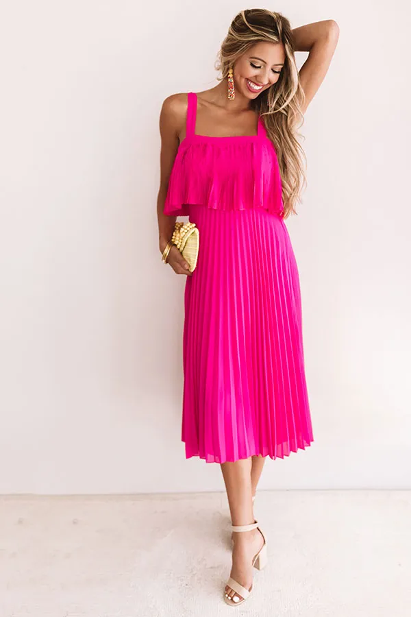 Ooh La Lolly Pleated Midi In Hot Pink