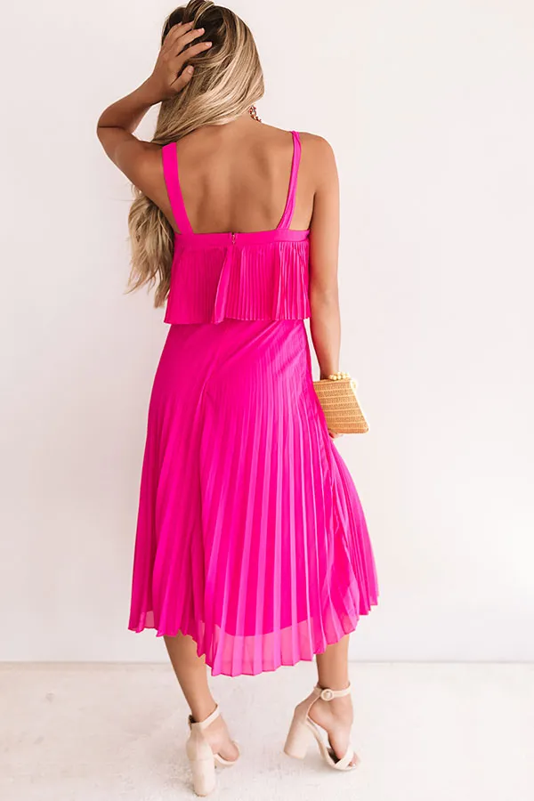 Ooh La Lolly Pleated Midi In Hot Pink