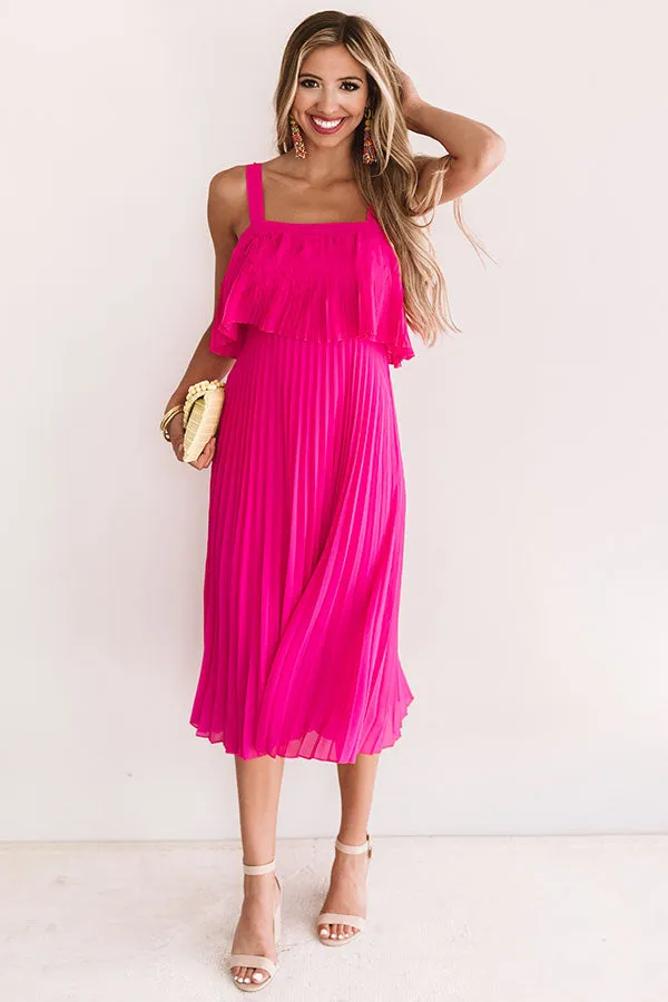 Ooh La Lolly Pleated Midi In Hot Pink