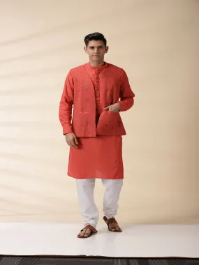 Orange Khadi Men Nehru Jacket