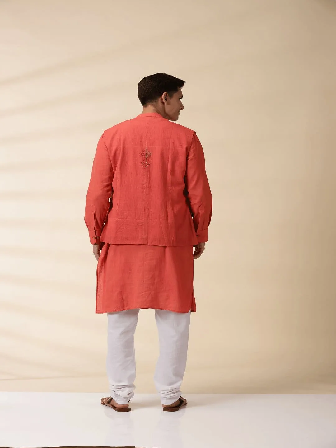 Orange Khadi Men Nehru Jacket