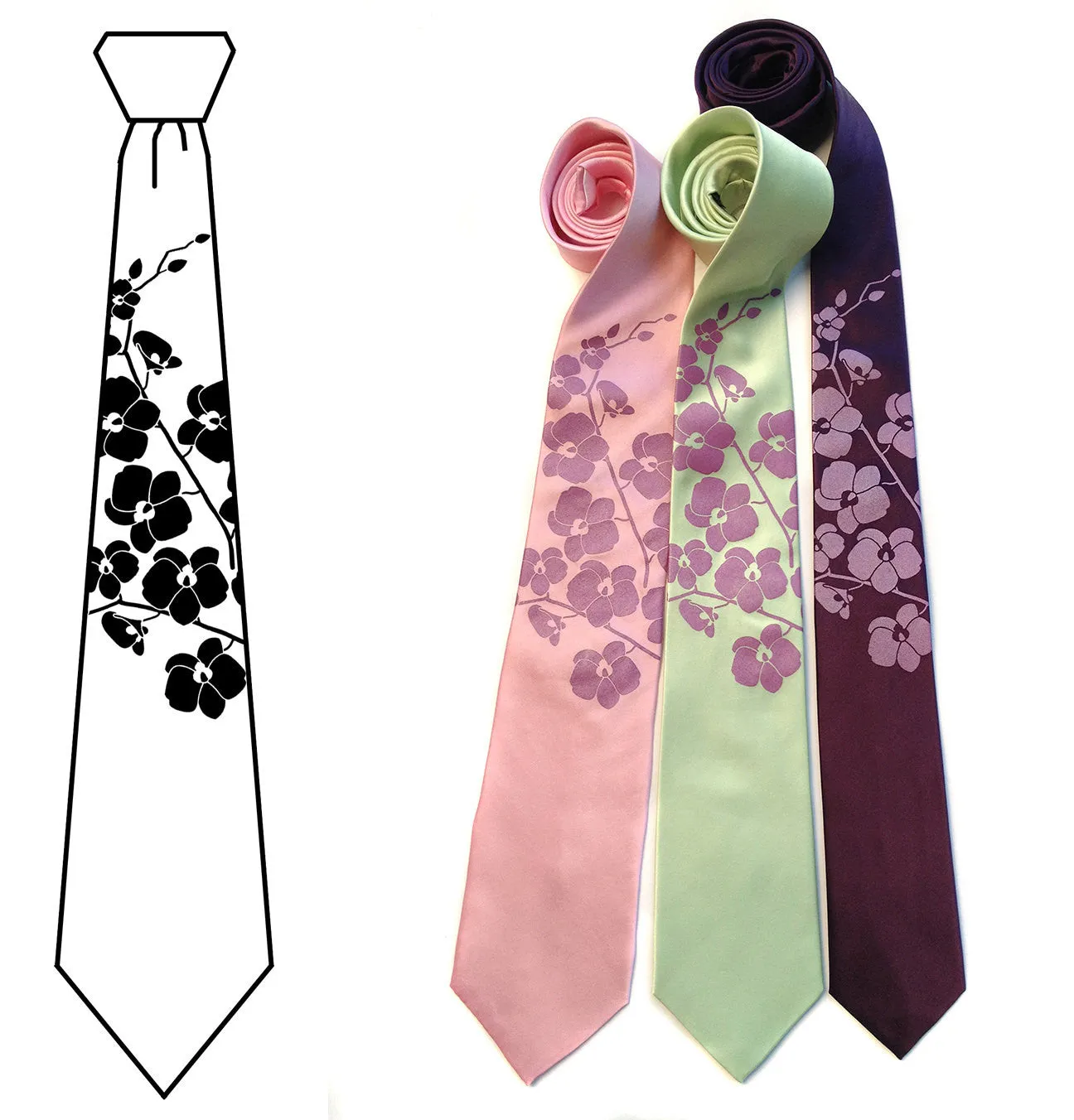 Orchid Silk Necktie. Floral Print Tie