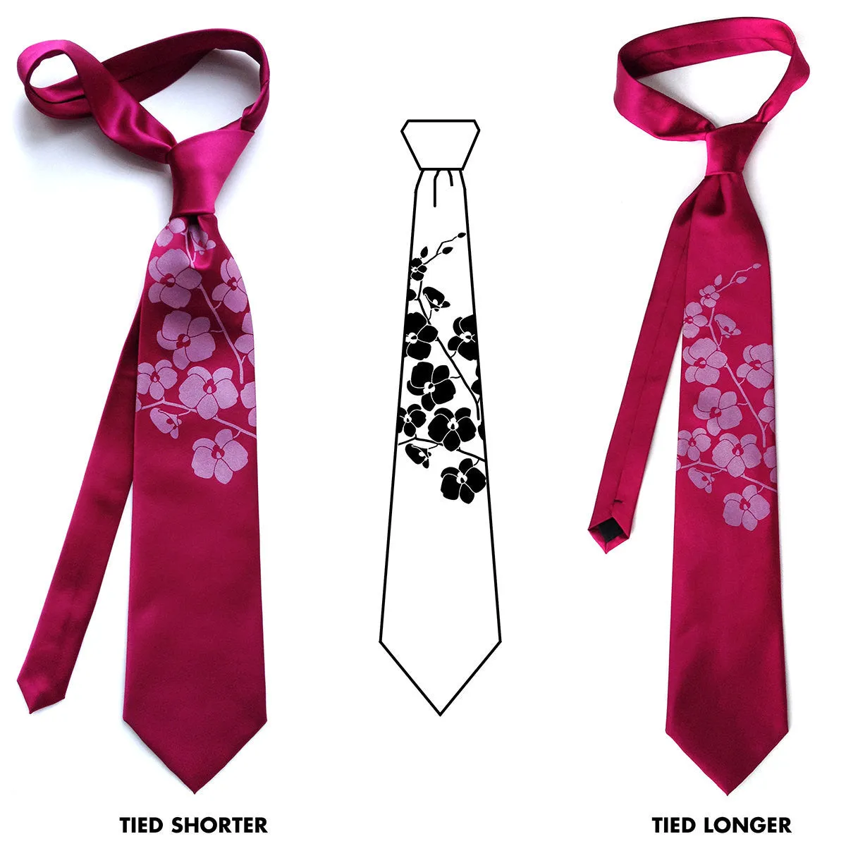 Orchid Silk Necktie. Floral Print Tie