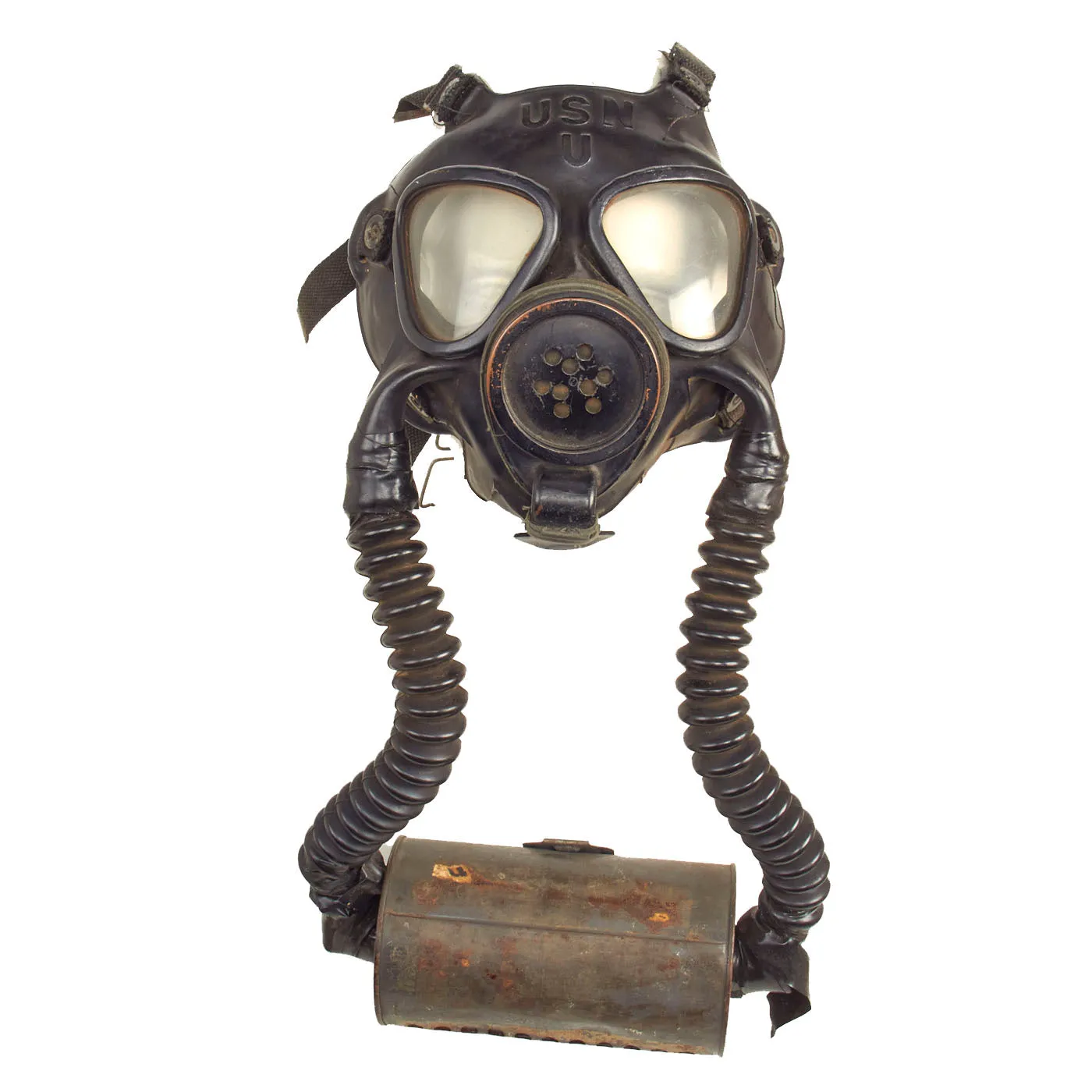 Original U.S. WWII Navy Gas Protective Jacket Impregnated for D-Day Invasion with ND Mark IV Diaphragm Gas Mask