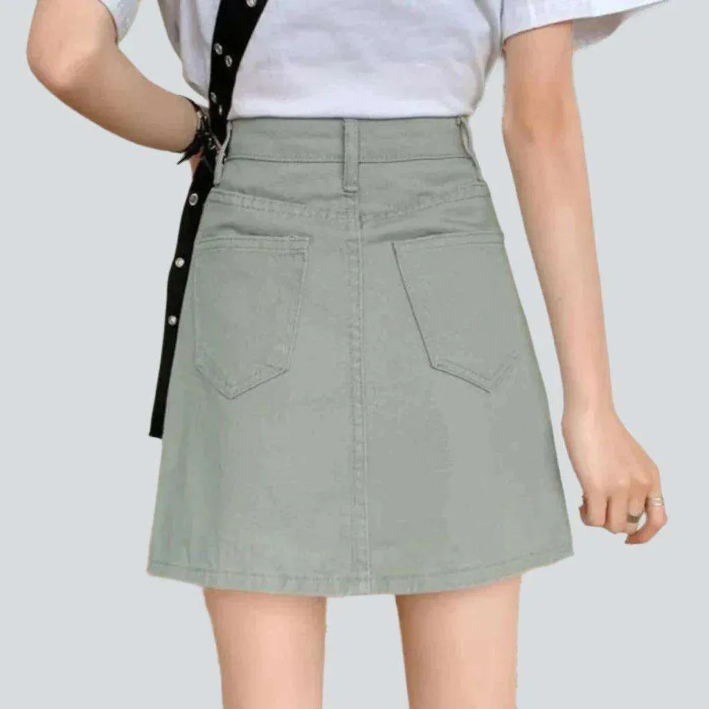 Pale color short denim skirt