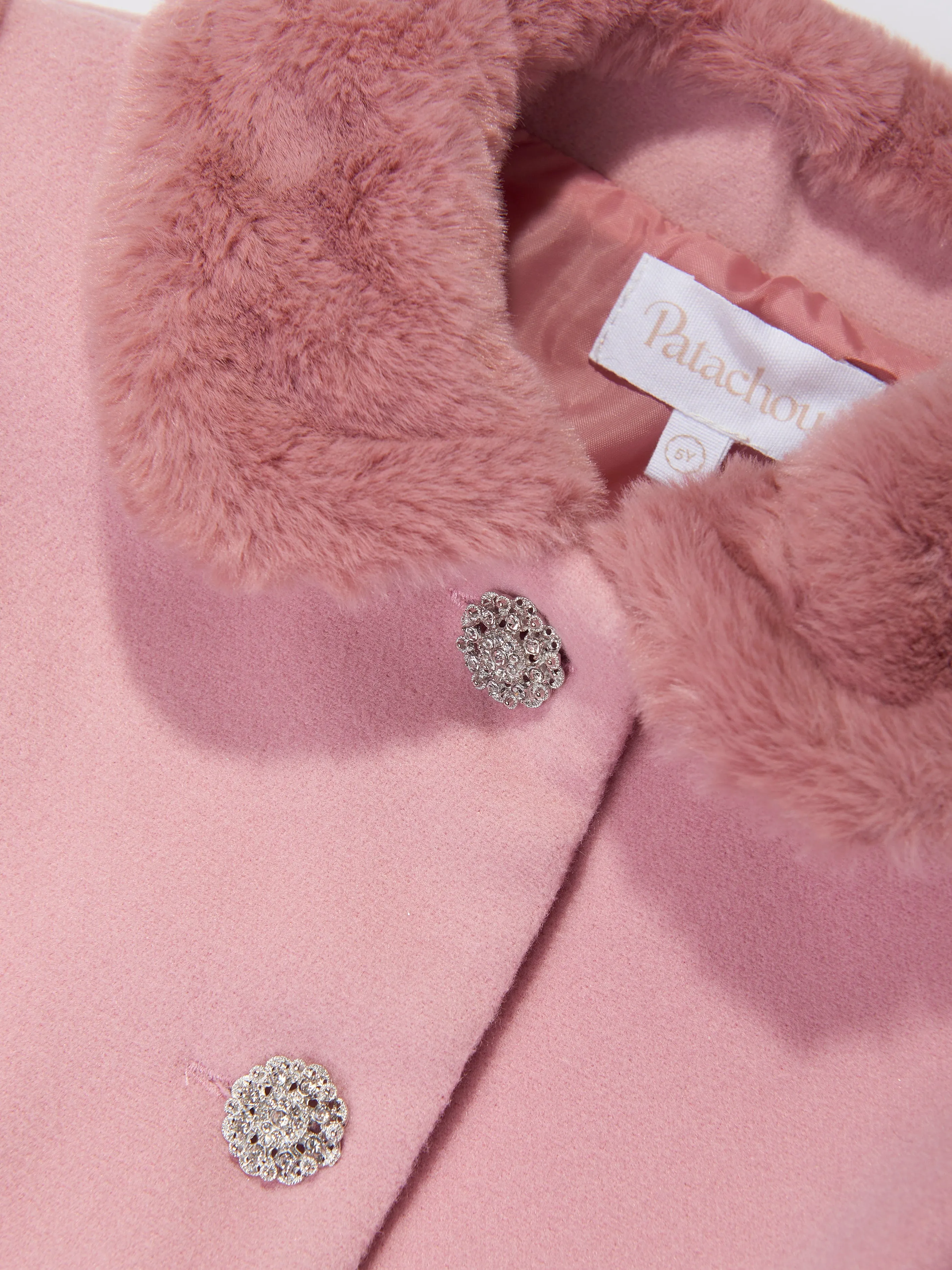 Patachou Girls Felted and Faux Fur Coat in Pink