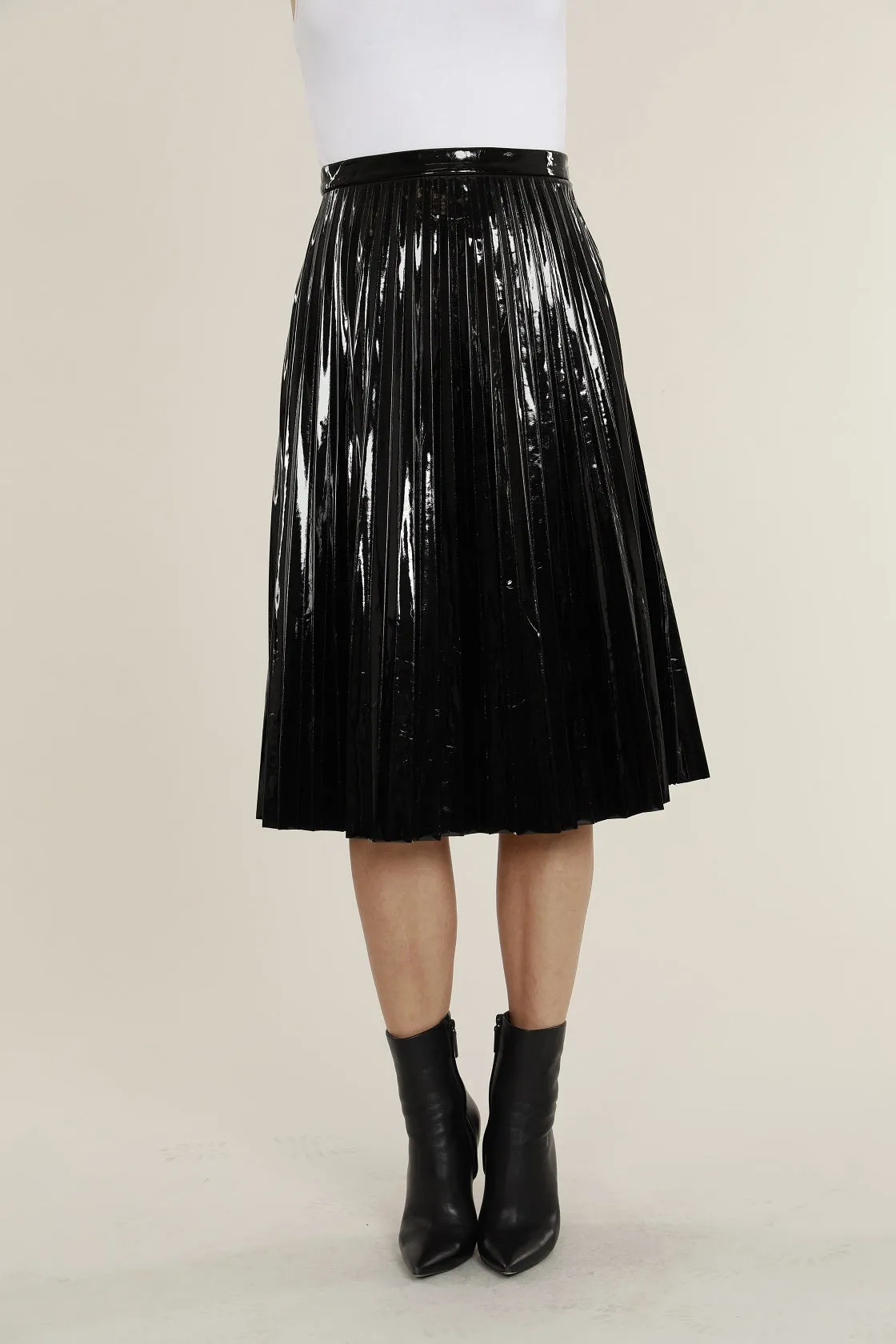 Patent Leather Pleated Skirt