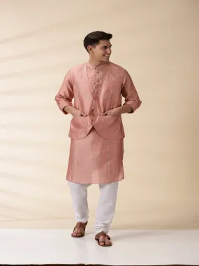 Peach Chanderi Men Nehru Jacket