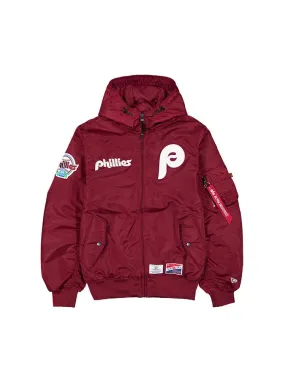 PHILADELPHIA PHILLIES X ALPHA X NEW ERA L-2B BOMBER JACKET (BURGUNDY)