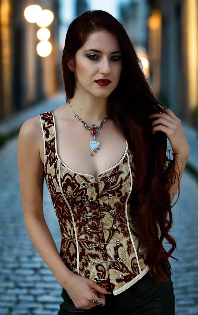 PIN BODICE - BURGUNDY/IVORY TAPESTRY