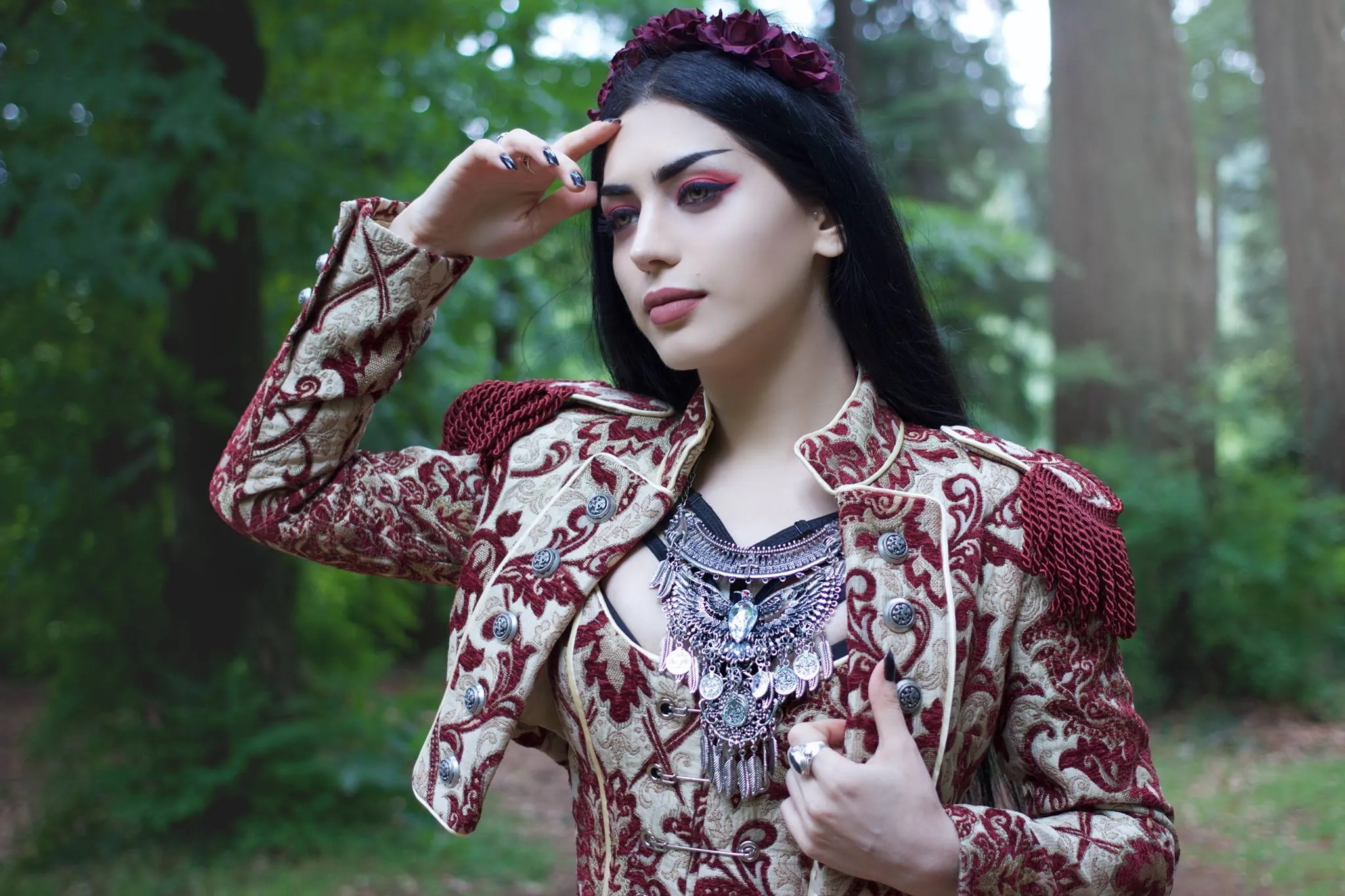 PIN BODICE - BURGUNDY/IVORY TAPESTRY