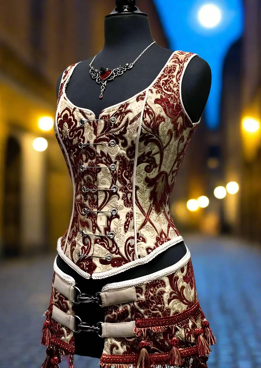 PIN BODICE - BURGUNDY/IVORY TAPESTRY