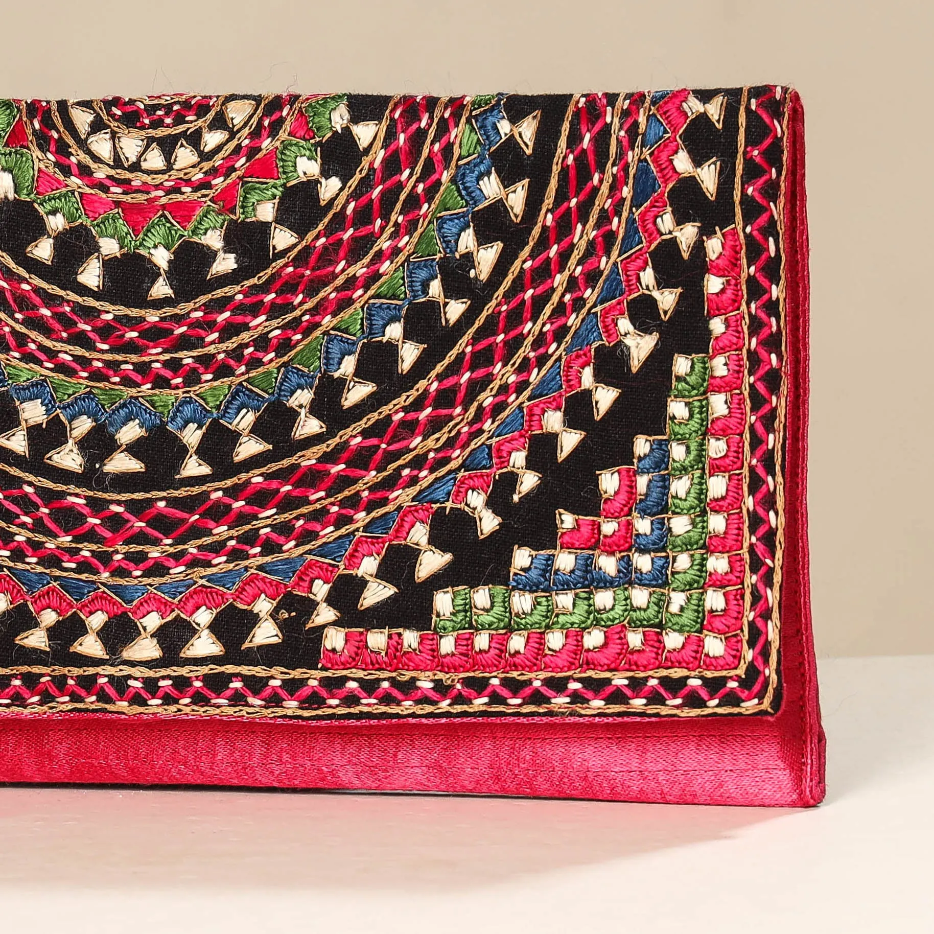 Pink - Kutch Neran Embroidery Mashru Silk Wallet