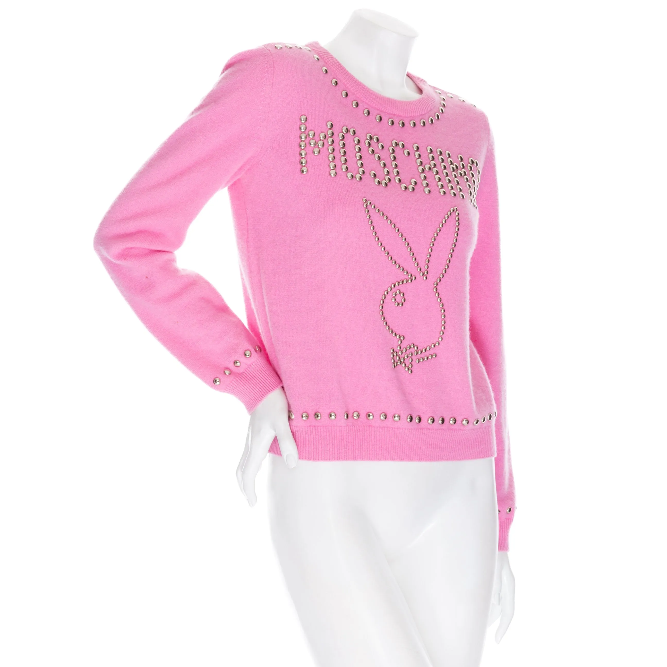 Pink Wool-Cashmere Studded Playboy Sweater