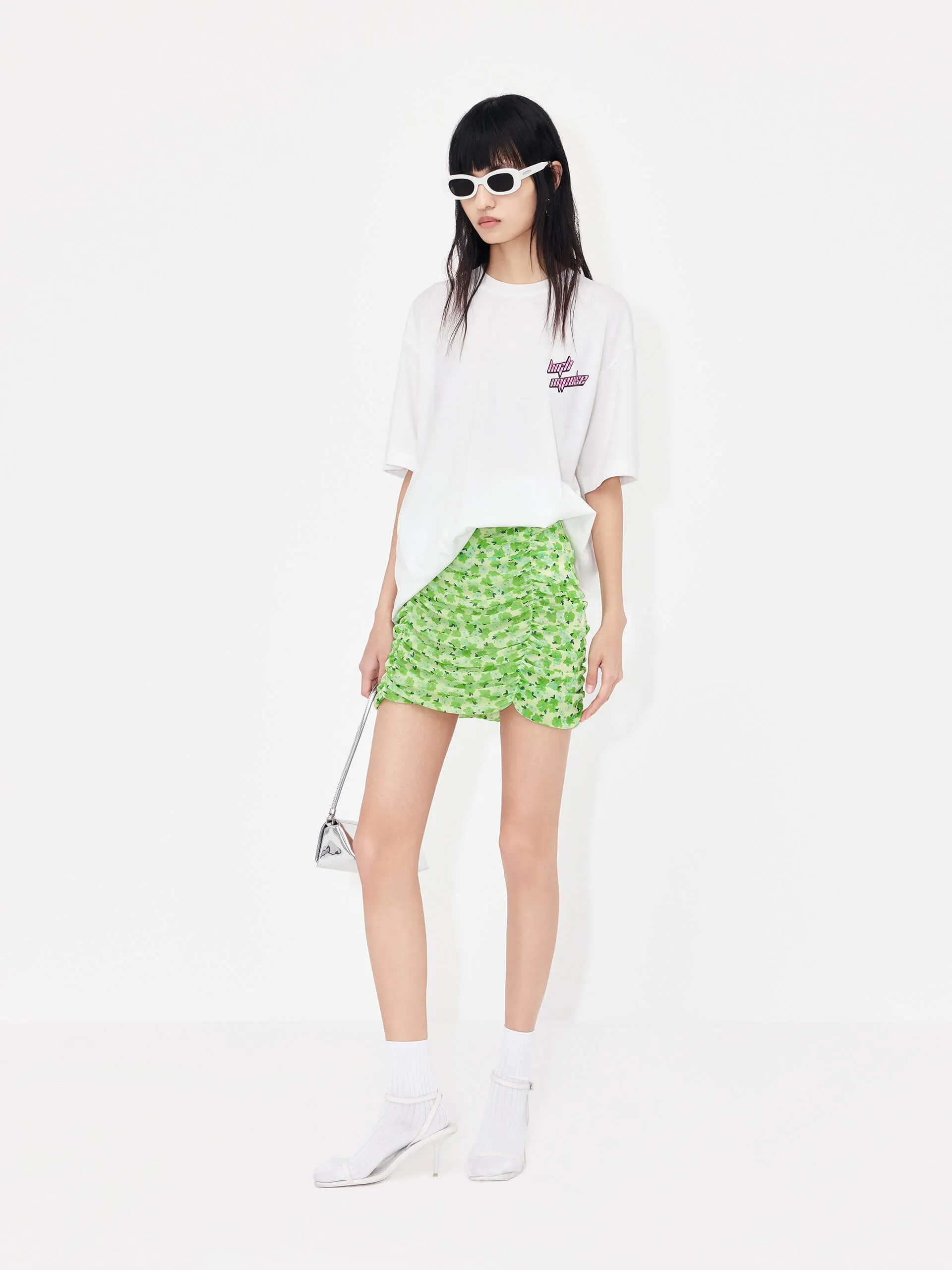 Pleated Floral Print Skirt