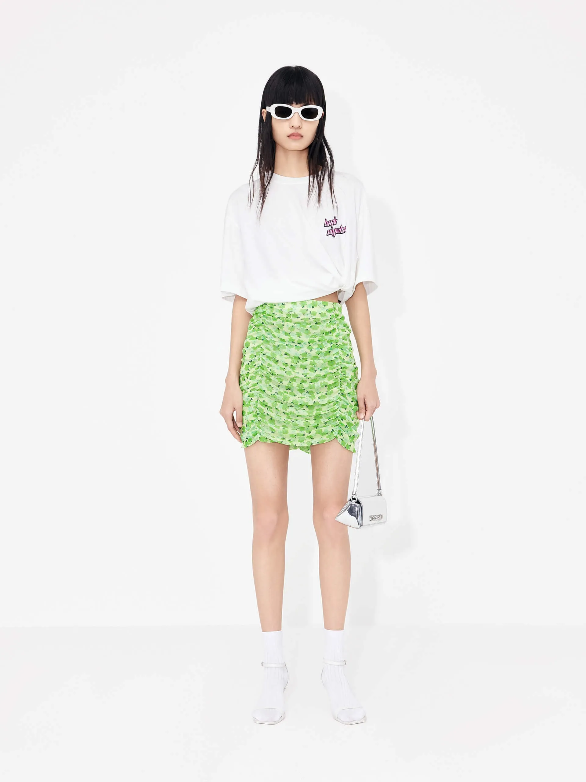 Pleated Floral Print Skirt