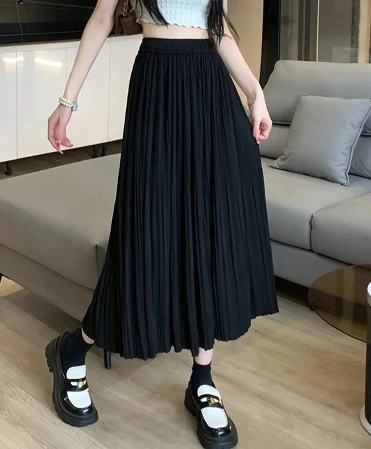 Pleated Skirt Womens Pring Summer Korean Version Slim Versatile High-Waist Pleated Mid-Length Casual A-Line Skirt