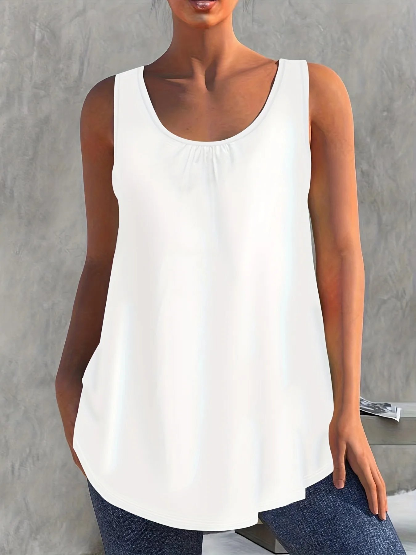 Plus Size Ruched Tank Top for Women with Medium Stretch