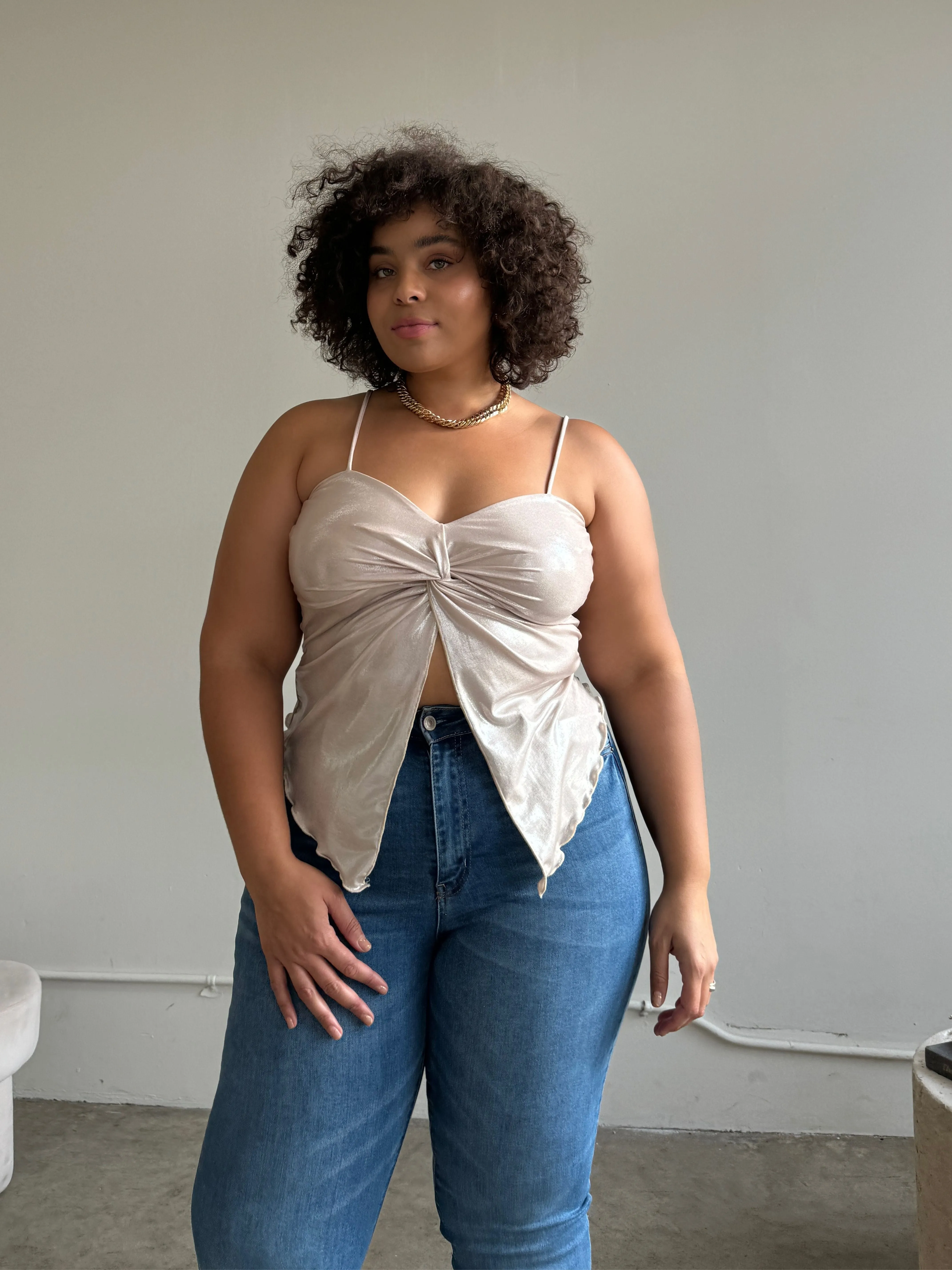 Plus Size Twist Detail Glittery Camisole