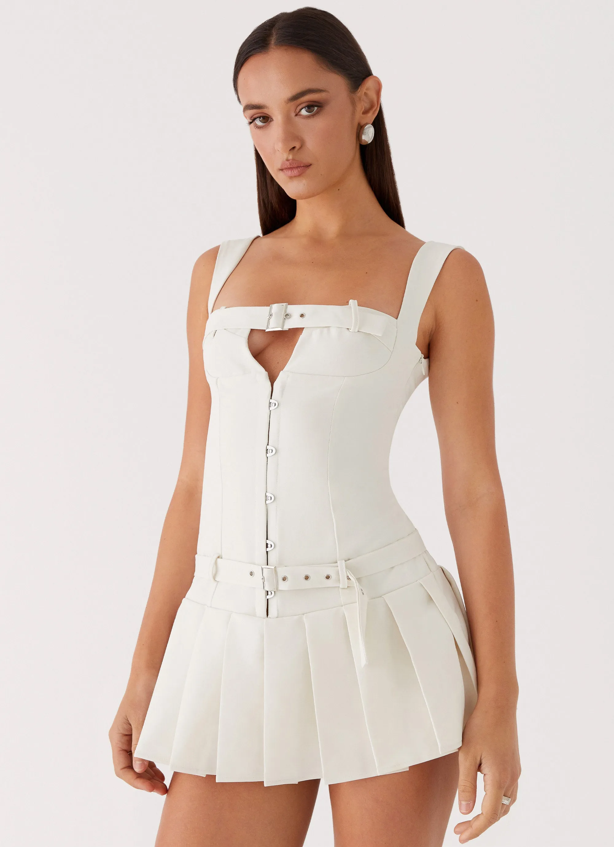 Poetic Justice Belt Mini Dress - White