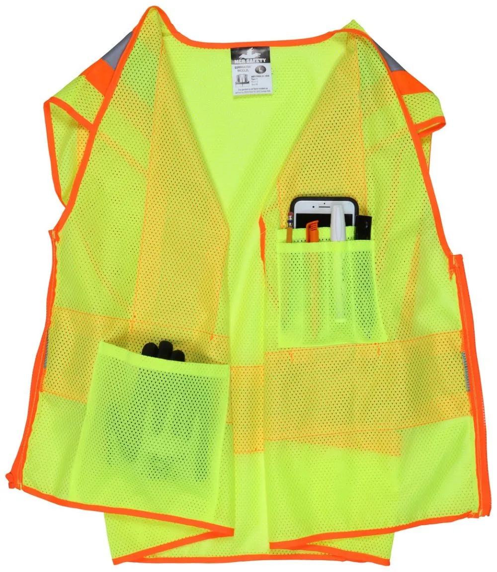 Poly, Mesh Safety Vest, 4 1/2 Orange/Sil