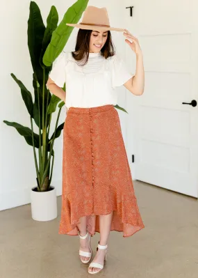 Printed Ruffle Button Front Midi Skirt - FINAL SALE