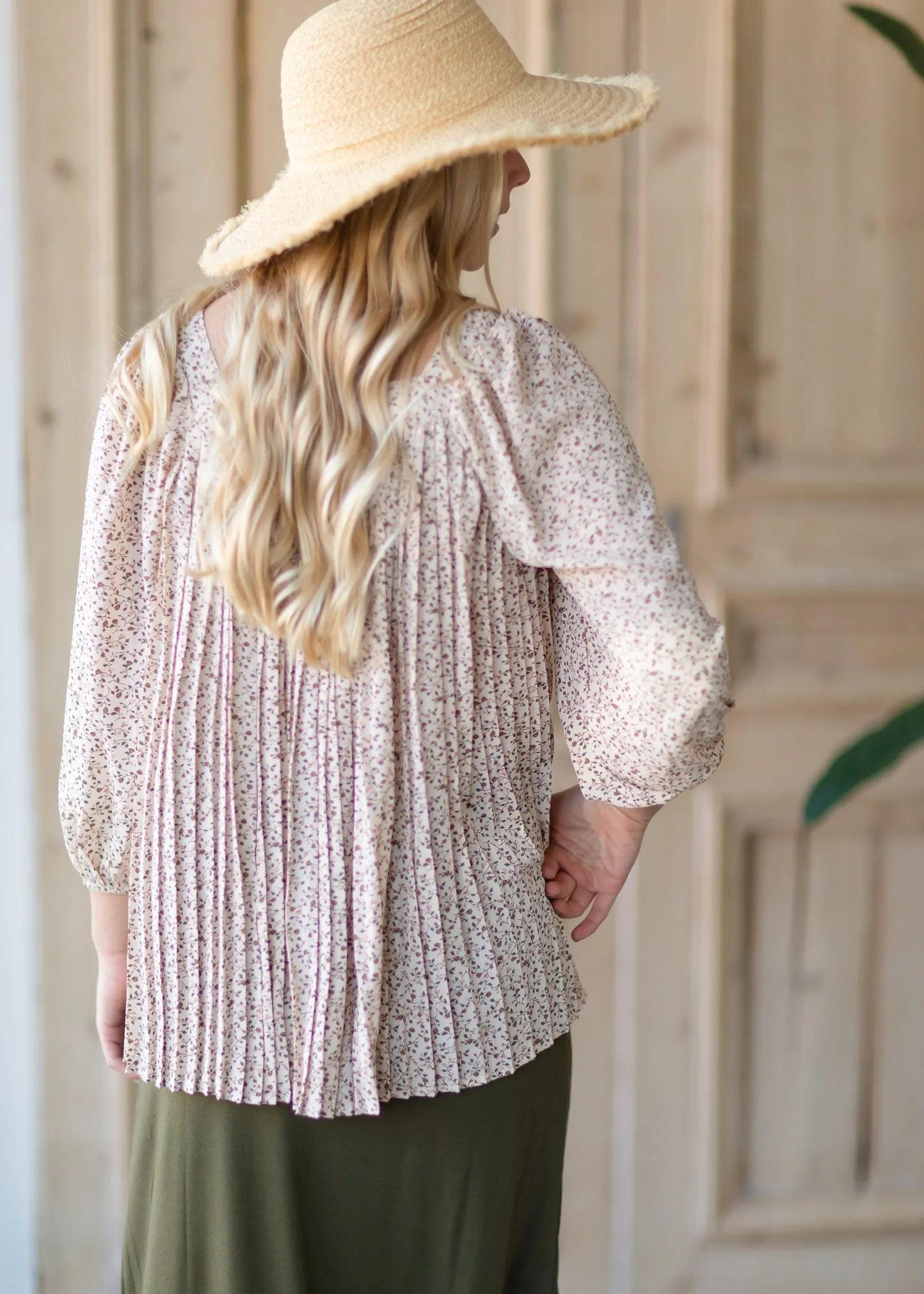 Puff Sleeve Pleated Blouse - FINAL SALE