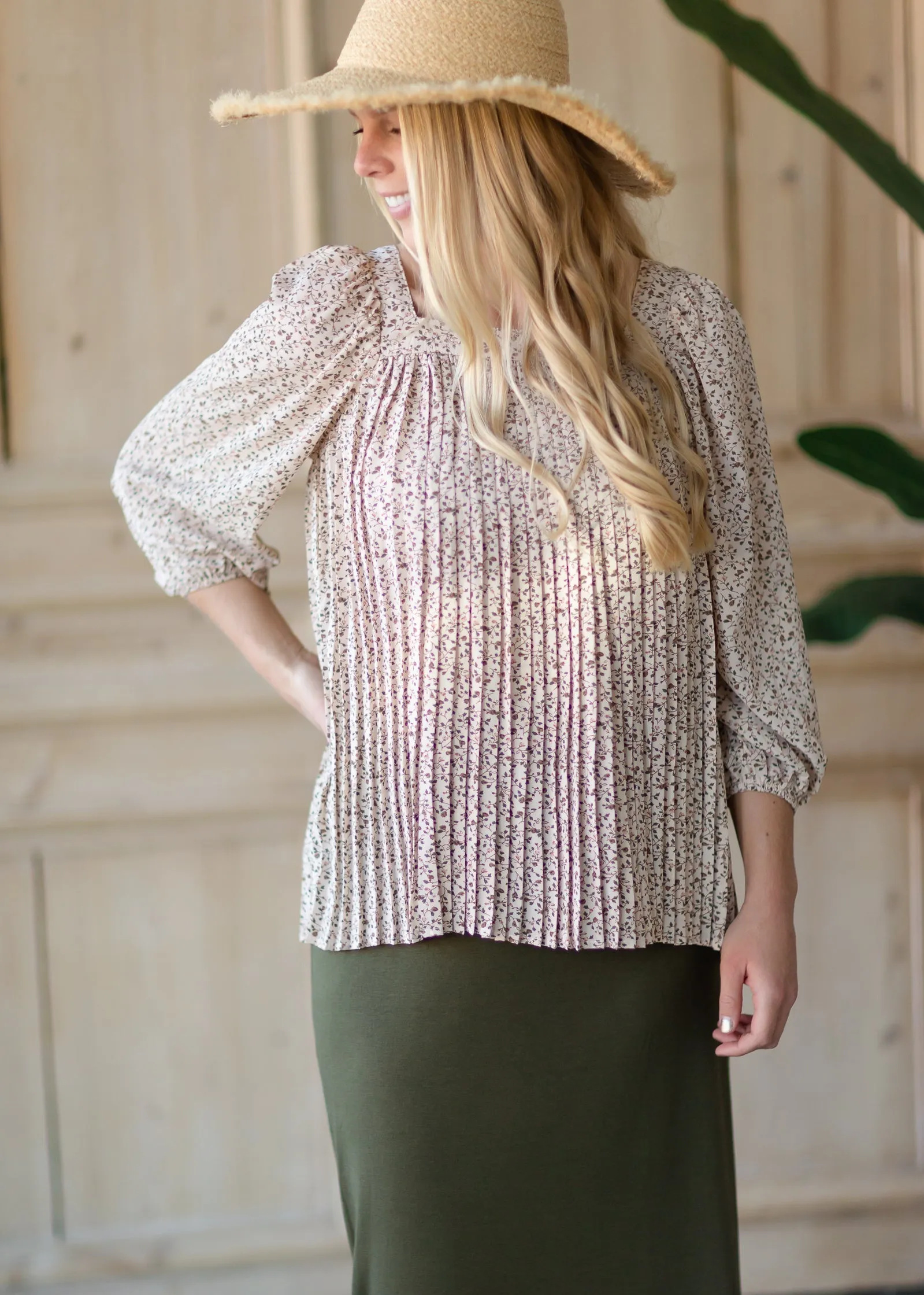 Puff Sleeve Pleated Blouse - FINAL SALE