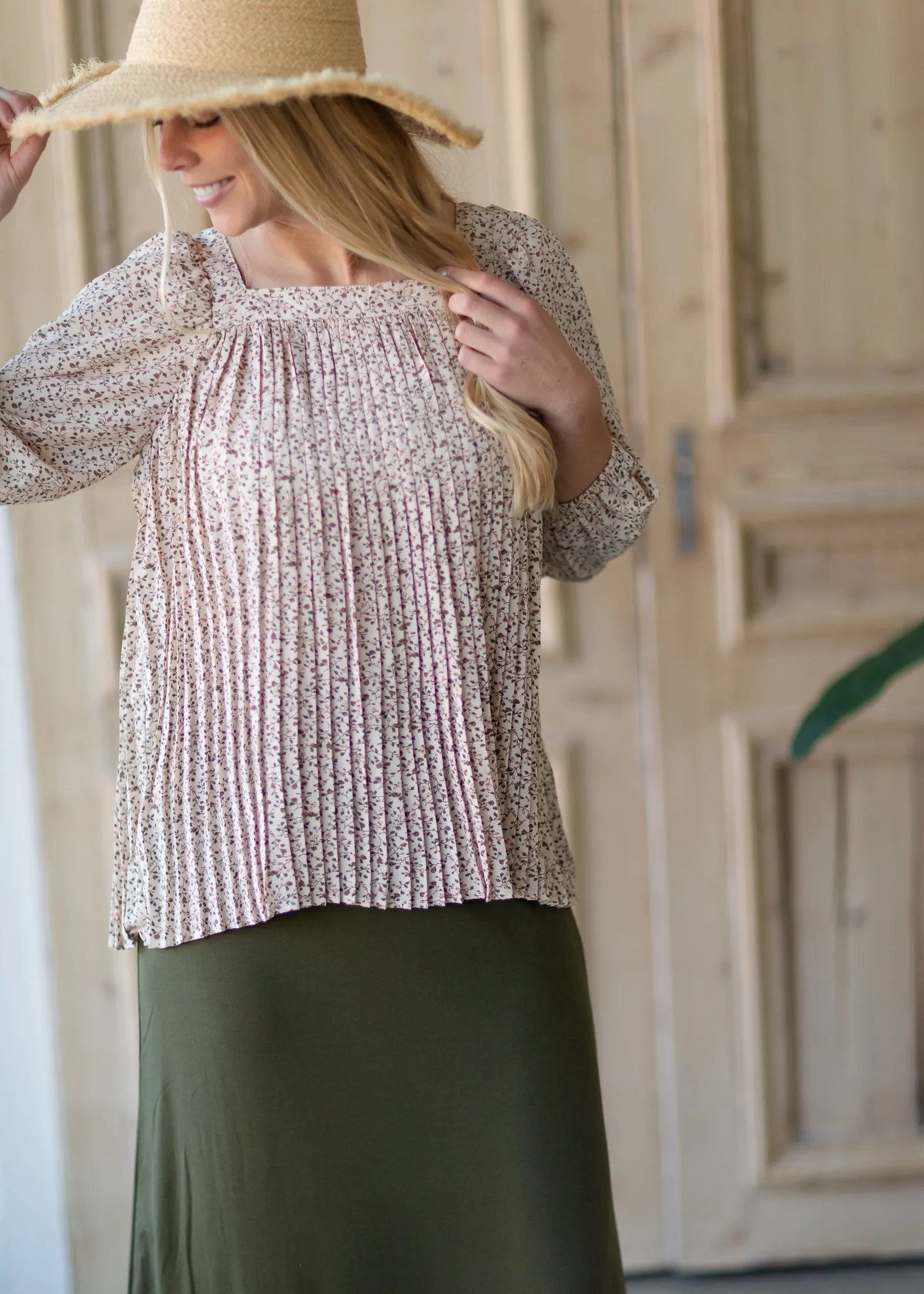 Puff Sleeve Pleated Blouse - FINAL SALE