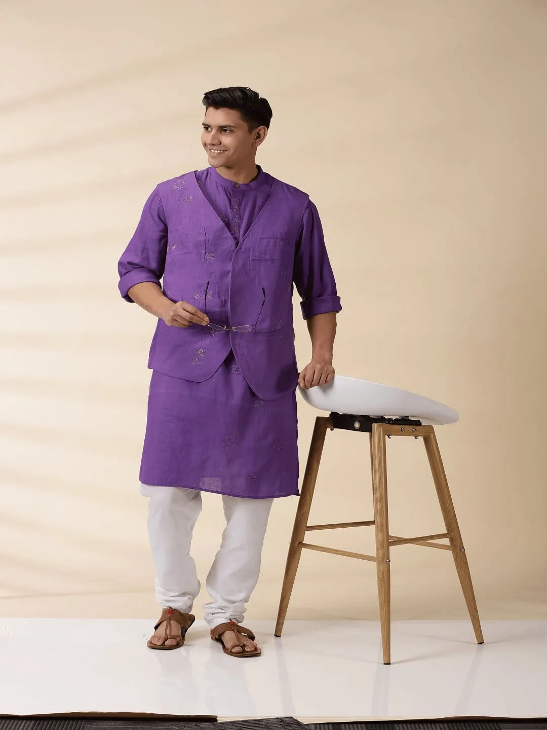 Purple Khadi Men Nehru Jacket