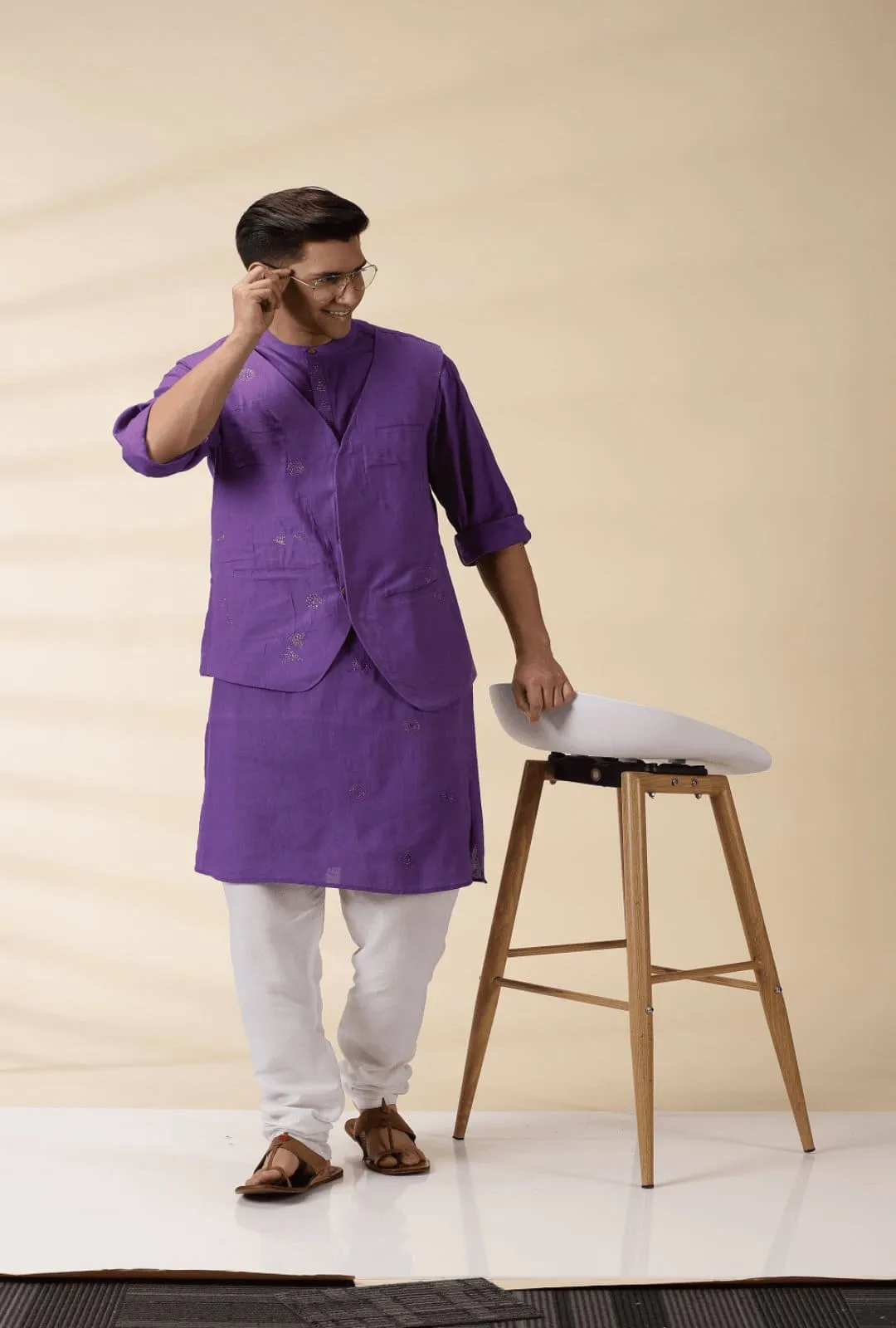 Purple Khadi Men Nehru Jacket