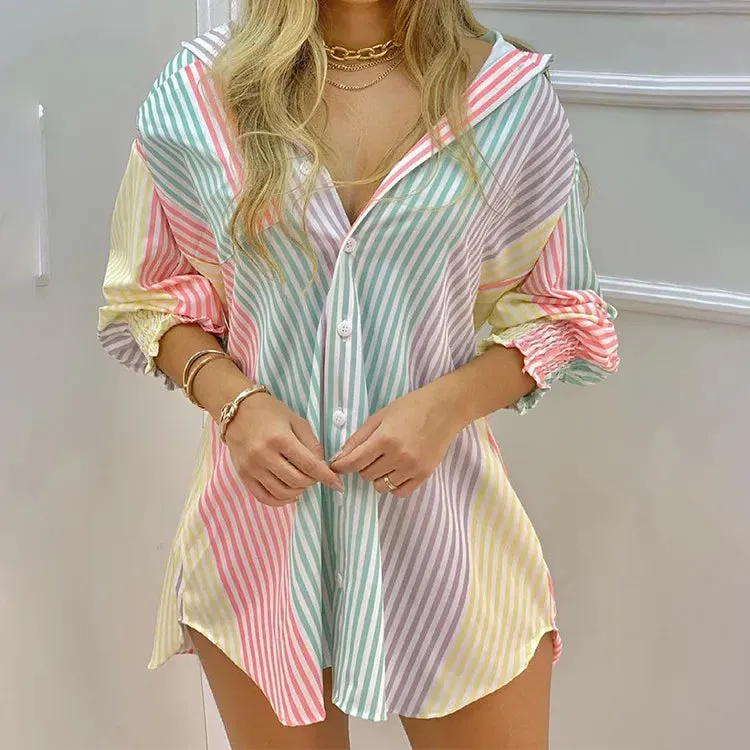 Rainbow Rush Stripes Shirt Dress