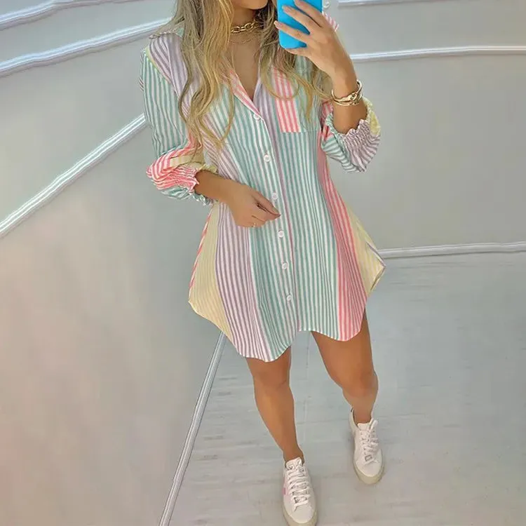 Rainbow Rush Stripes Shirt Dress